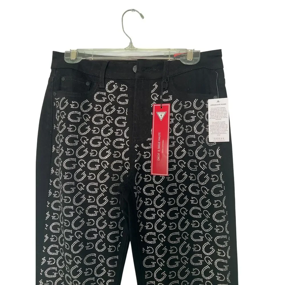 NWT Guess Women Jet Black High Rise Straight Stretch Denim Size 6.